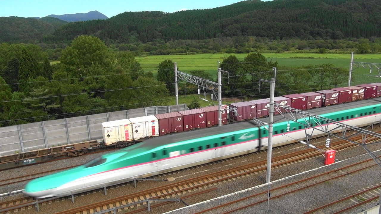 新幹線が貨物を追い抜き!  湯の里知内信号場通過(北海道新幹線) Hokkaido Shinkansen Shiriuchi Signal Station