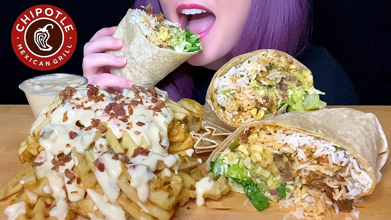 ASMR CHIPOTLE MUKBANG (NO TALKING) *NEW* SMOKED BRISKET BURRITO + LOADED QUESO FRIES