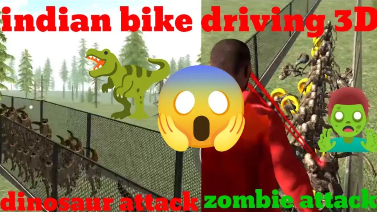 Indian bike driving 3D dinosaur and zombie attack 