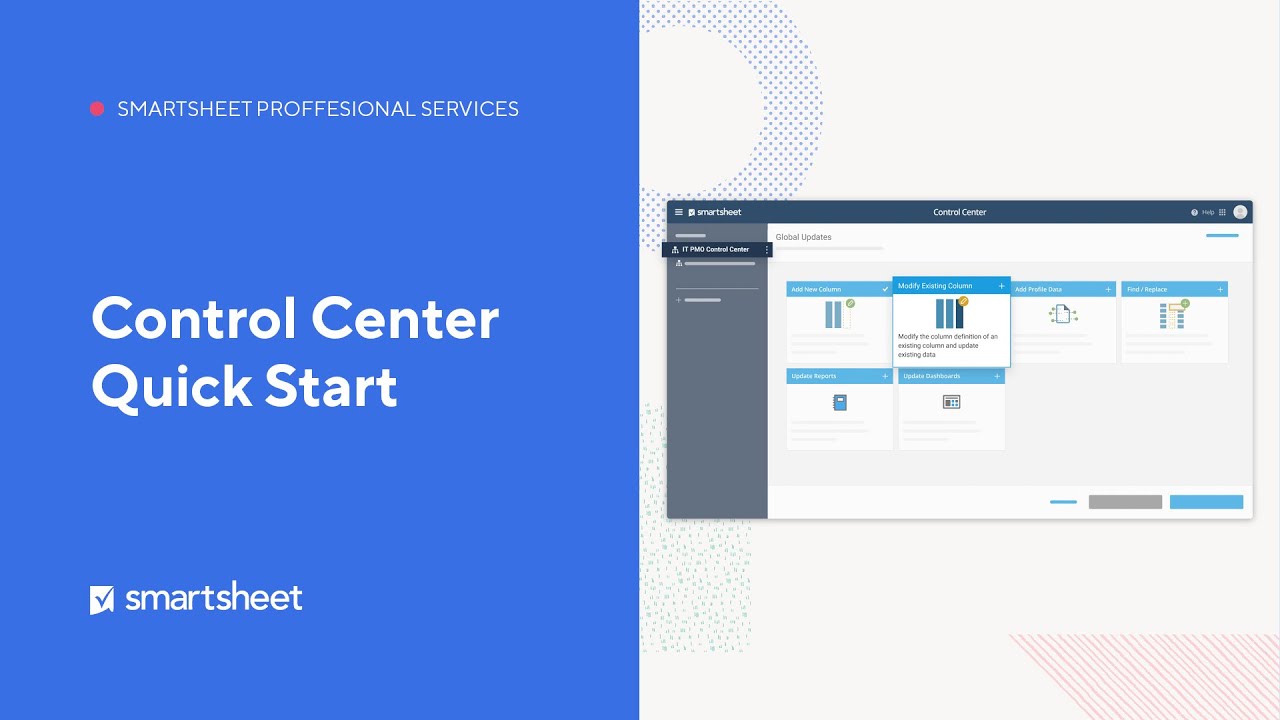 Демонстрация быстрого старта Центра управления от Smartsheet Professional Services