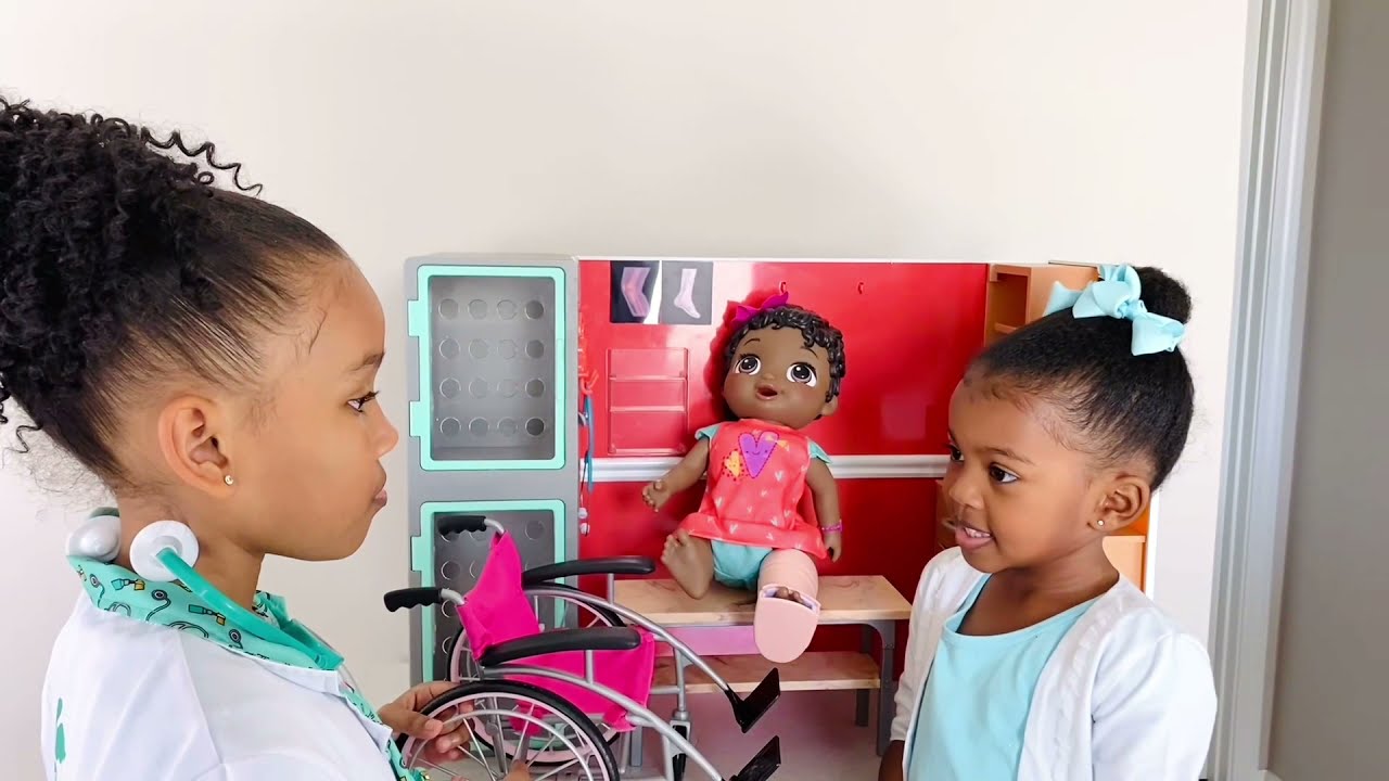 Baby Doll Gets A Cast |Kel And Kyls Playhouse