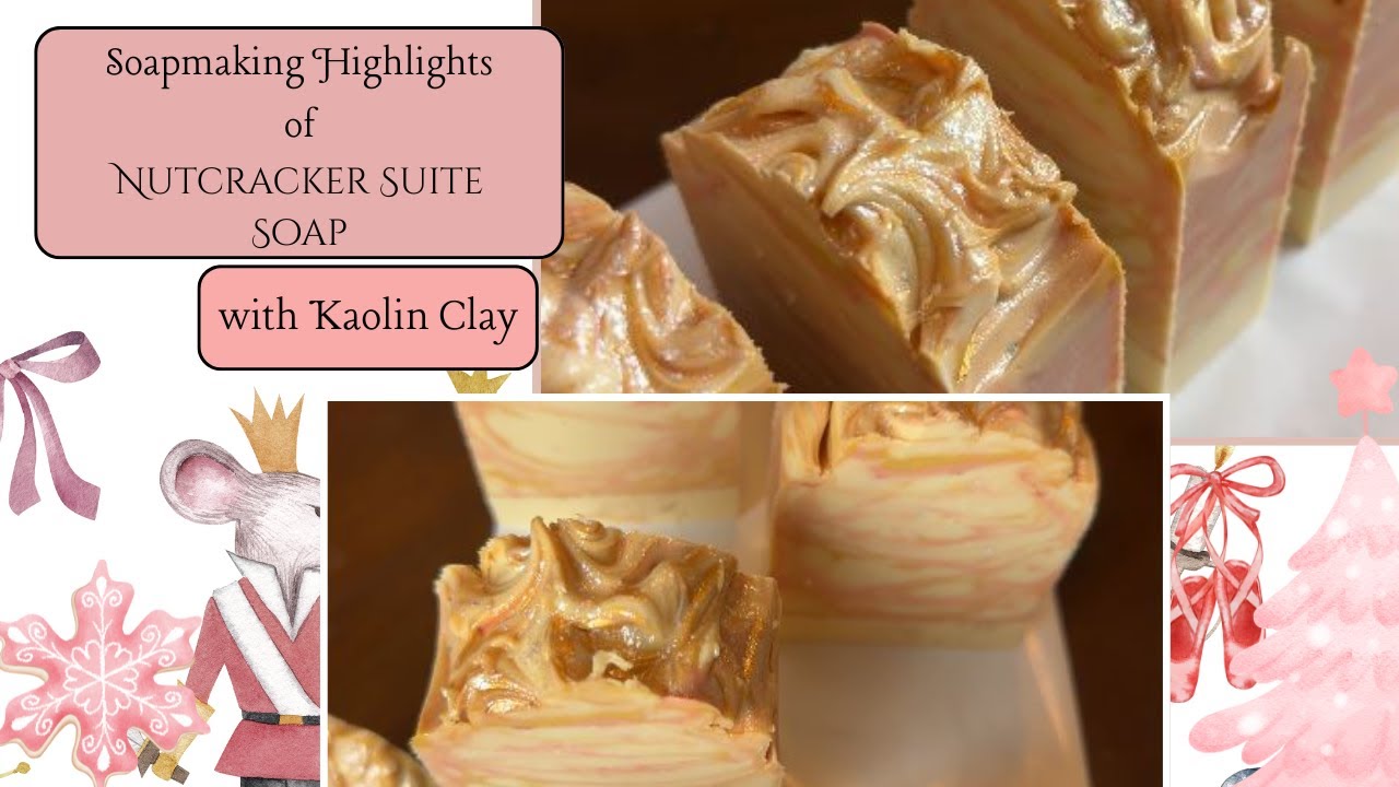 SoapMaking Highlights - Nutcracker Suite Inspired Soap w/Kaolin Clay, Gold Mica Line & Swirled Top.