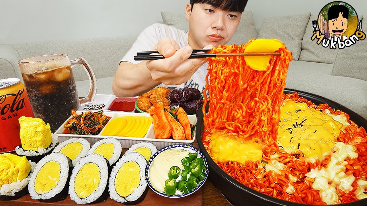 ASMR MUKBANG | острая лапша Рамён, кимбап, кимчи рецепт ! принимать пищу