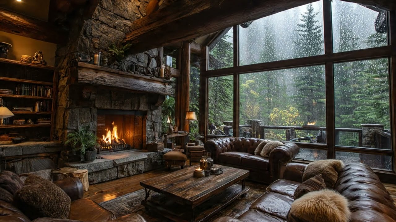 Soft Rain and Cozy Fireplace — Peaceful Ambience for Reading and Sleeping