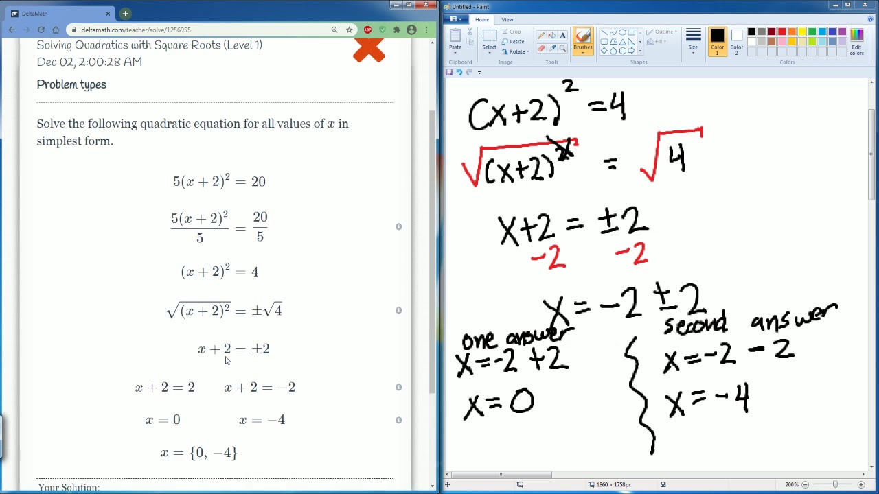 DeltaMath Solving Quadratics with Sqaure Roots Level 1