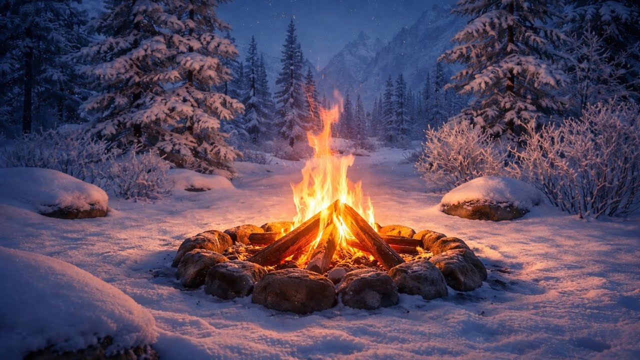 10 Hours of Campfire in a Quiet Nordic Winter Forest ❄️🔥Crackling Fire Sounds for Sleep & Relaxation
