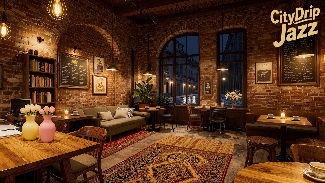 Romantic Night Coffee Shop ☕ Smooth Jazz Music for Relaxing, Study&Cozy Evenings | CityDrip Jazz 4K