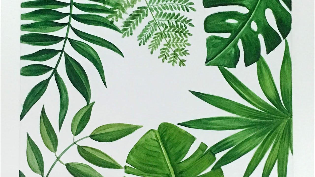 Tropical leaves painting | Acrylic on Canvas Tutorial video