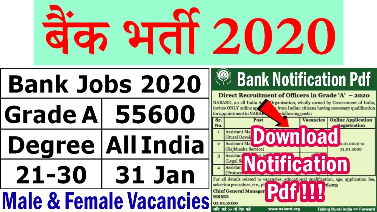 बैंक भर्ती 2020 || Bank Jobs 2020 || All India Vacancy 2020