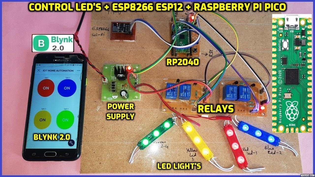 Control LED's💡+ ESP8266📶ESP12 + Raspberry Pi Pico + Blynk 2.0⚡️ + ESP-01 WiFi | Home Automation IOT