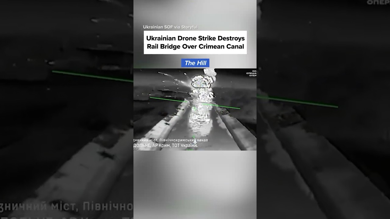 WATCH: Ukrainian drone strike destroys Russian rail bridge over Crimean canal