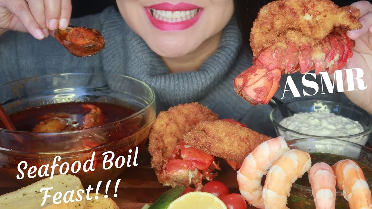 ASMR - Seafood Boil - Eaten 3 Ways With 3 Different Sauces