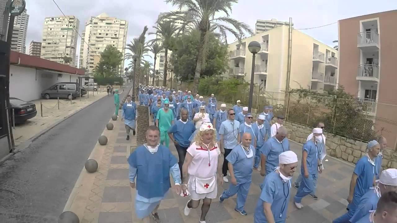 Benidorm 2015 fancy dress over 100 Doctors and nurses march onto the strip
