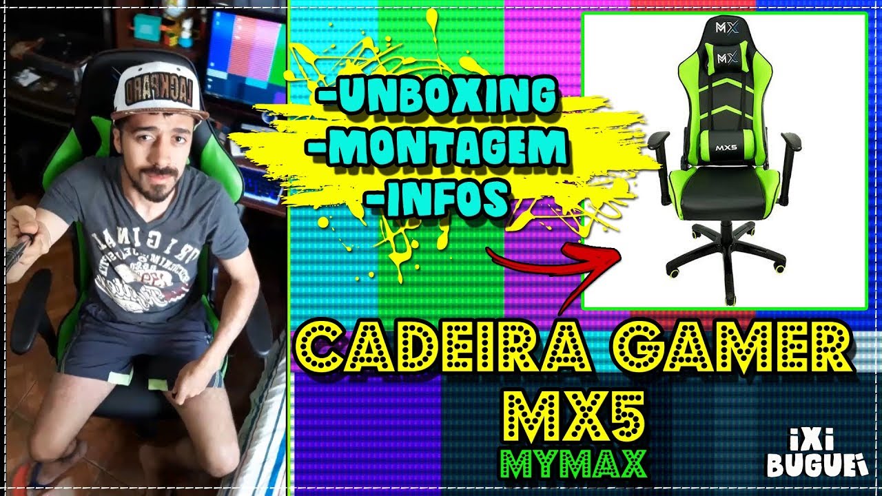 Unboxing : Cadeira Gamer Mx5 Giratoria Preto E Verde - Mymax + Montagem e informações