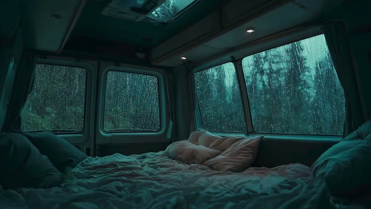 Rain on Van Window at a Forest Campsite | 3 Hours of Cozy Van Life Ambience for Deep Sleep
