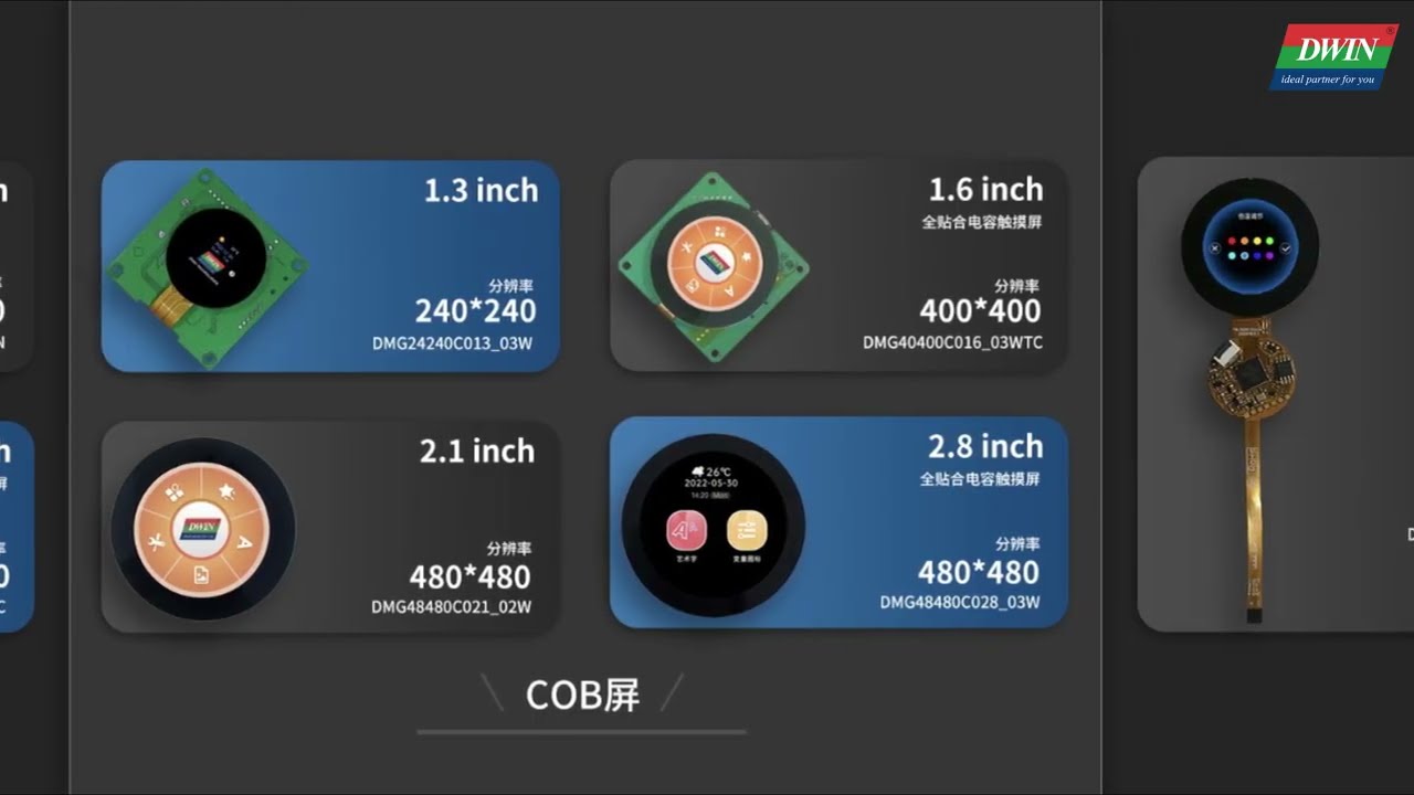 Dwin RoadMap Series Circular Screens (1.3–2.8 inches): Rotary Knob Screens, COB Screens, COF Screens