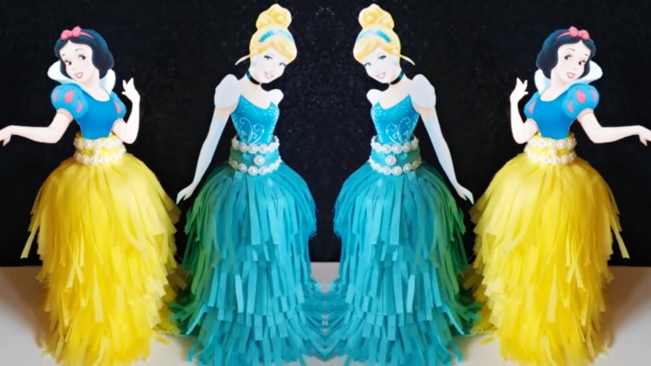 Como hacer a Cinderella y Blanca Nieves con botella de plastico y papel china
