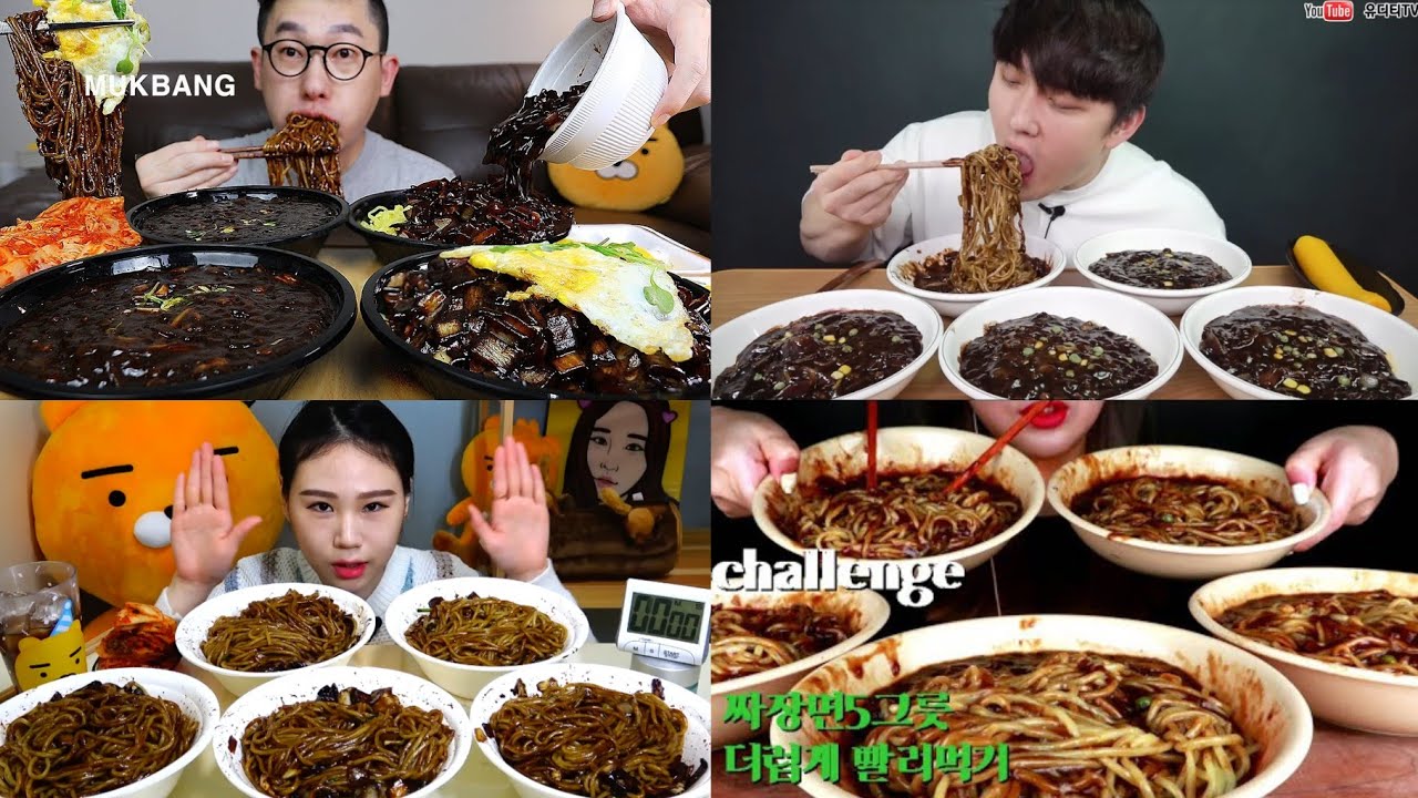 Mukbangers eating too much jajangmyeon | black bean noodles | big bites | mukbang compilation