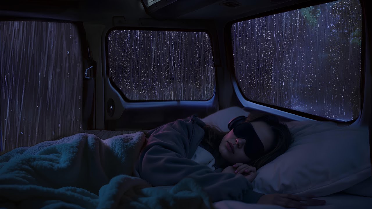 Falling asleep quickly to the sound of rain and thunder in a cozy car ⛈️ Natural white noise