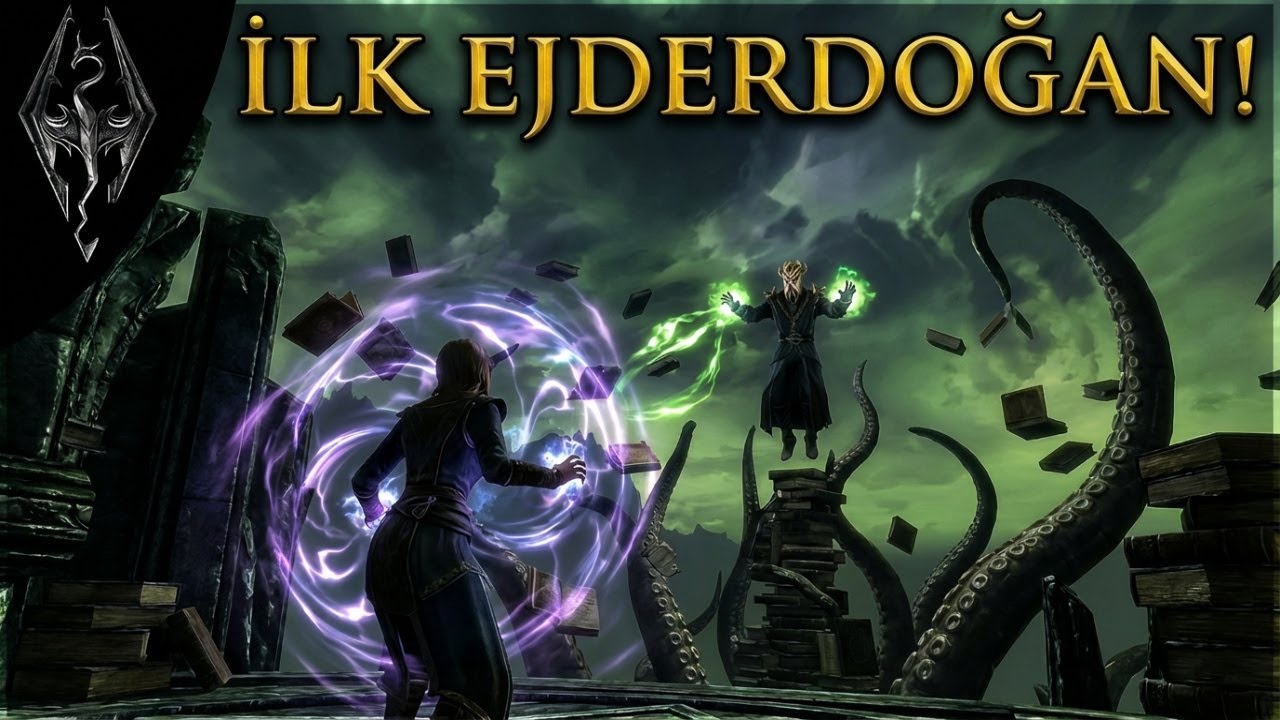 İlk Ejderdoğan ile Yüzleştik! (Kara Kitap) - Skyrim Efsanevi Zorlukta Büyücü!