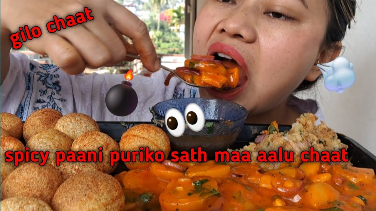 Spicy paani puri with gilo aalu chaat #spicy #mukbang #foodchallenge #asmr 