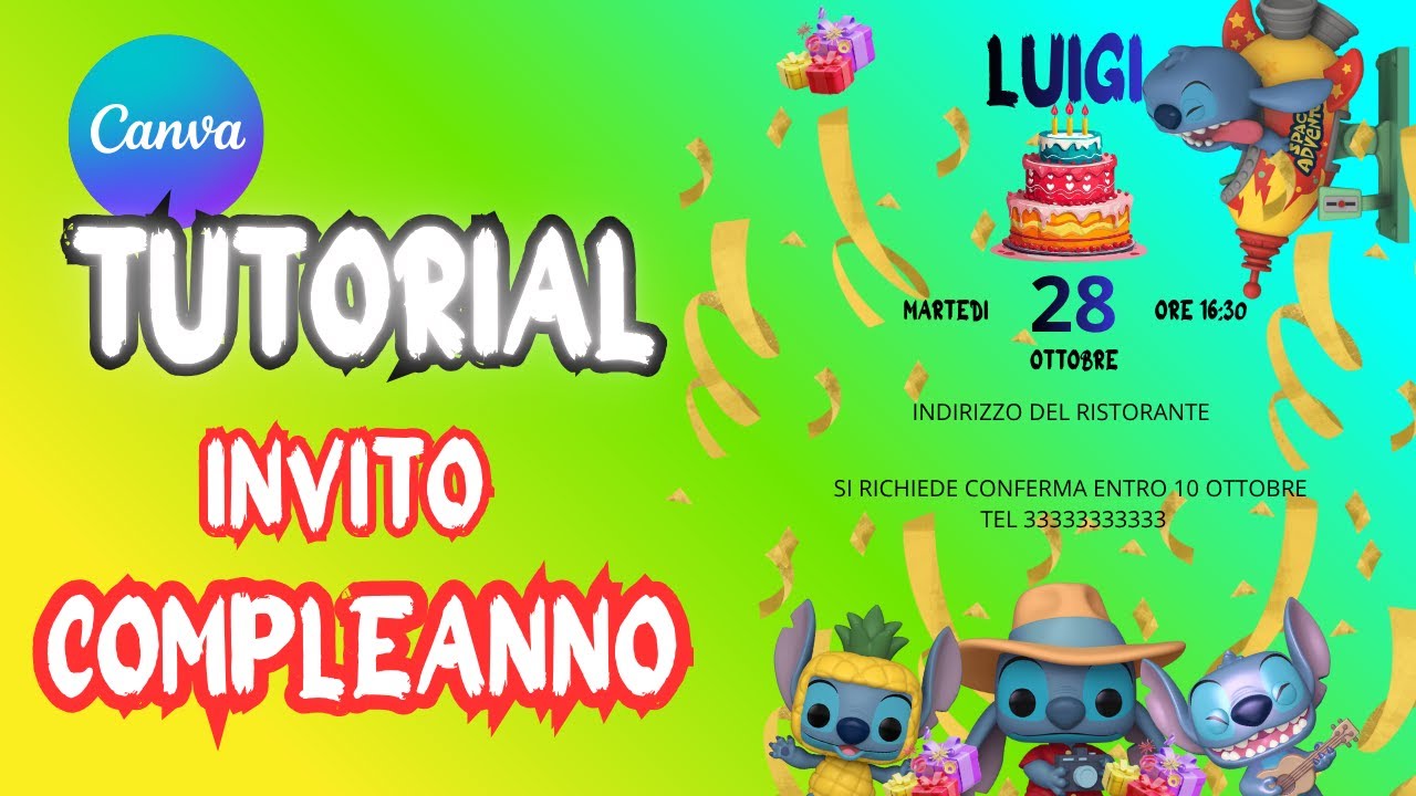 TUTORIAL come creare un INVITO di COMPLEANNO con canva  per principianti graphic design
