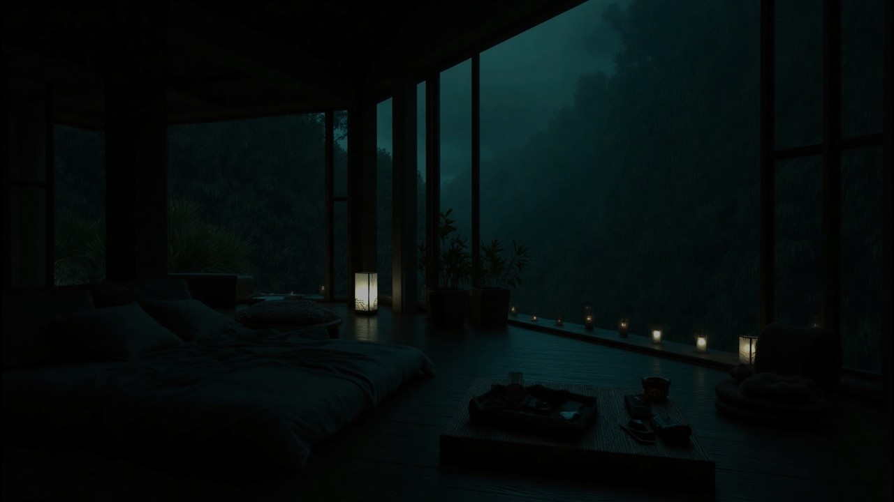 No Ads | Rainy Forest Piano – Dark Cozy Ambience for Deep Sleep, Study & Relaxation