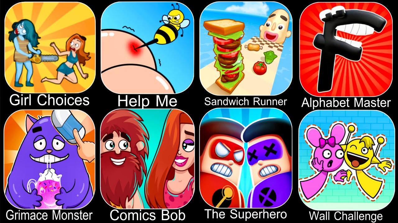 Help Me Tricky Puzzle,Spranky Wall Challenge,Sandwich Runner,Alphabet Master,The Superhero League,