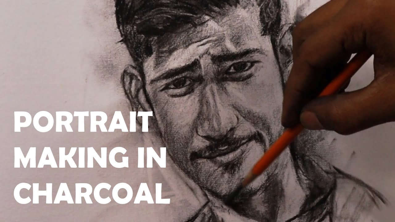 Free hand portrait making in charcoal
