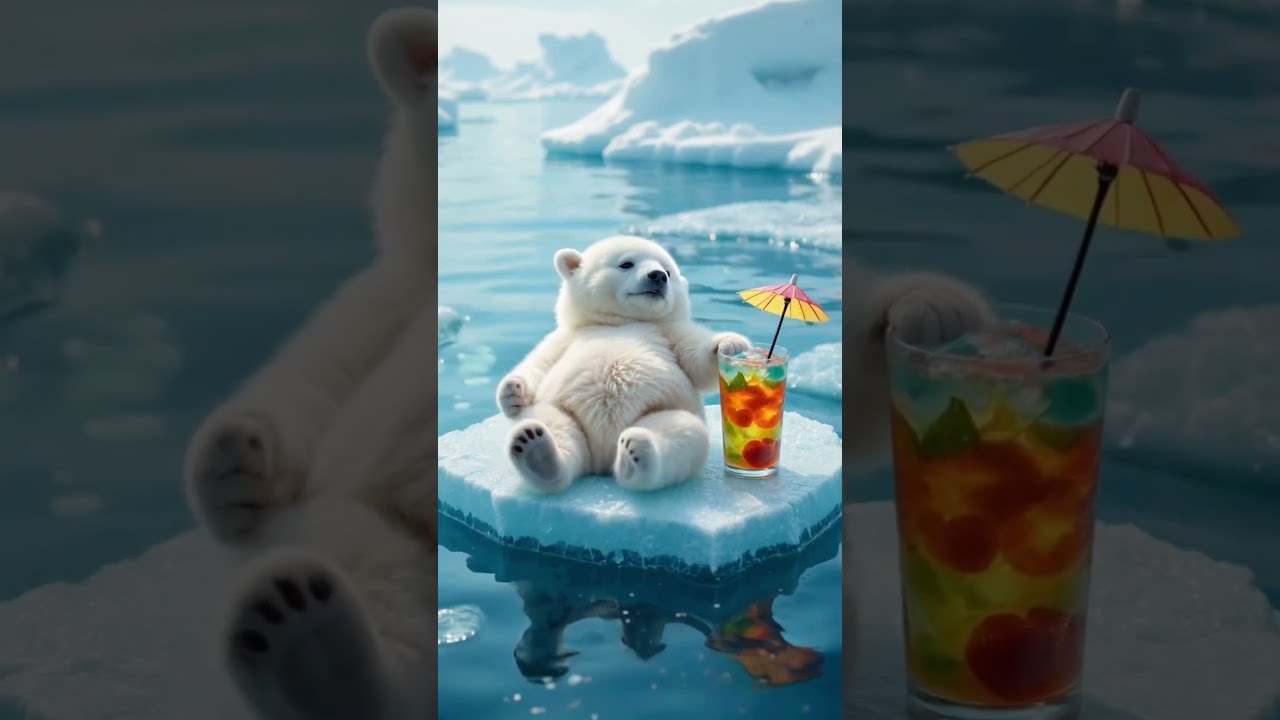 Tatlı Yavru Kutup Ayısı Buz &Uuml;st&uuml;nde Dinleniyor | Cute Baby Polar Bear Relaxing on Ice 🐻&zwj;❄️🍹🧊