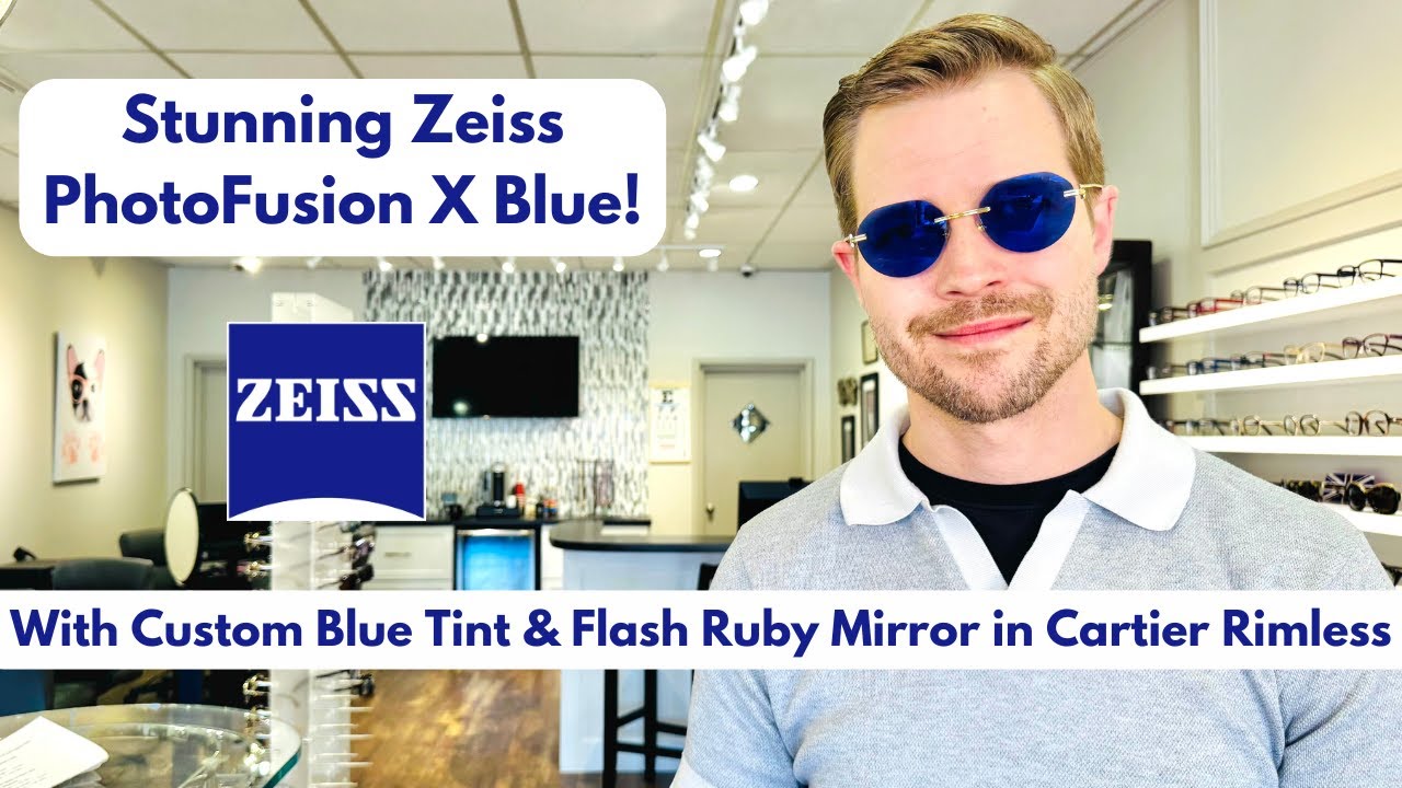 Zeiss PhotoFusion X Blue with Blue Fade Tint and Flash Ruby Mirror in Cartier Rimless Frame