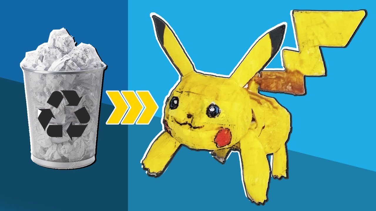 Ash Tô bem não! FIZ UM PIKACHU COM LIXO RECICLÁVEL- Pokémon de Papel!