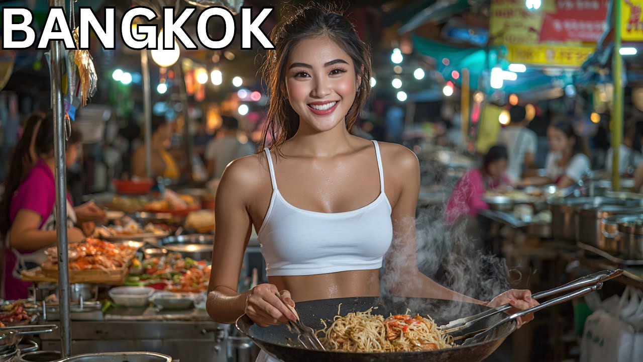 🇹🇭🍜🔥 $1 CHEAP AND DELICIOUS THAI STREET FOOD IN BANGKOK 🌶️ LIVEY NIGHT MARKET IN THAILAND, 4K HDR