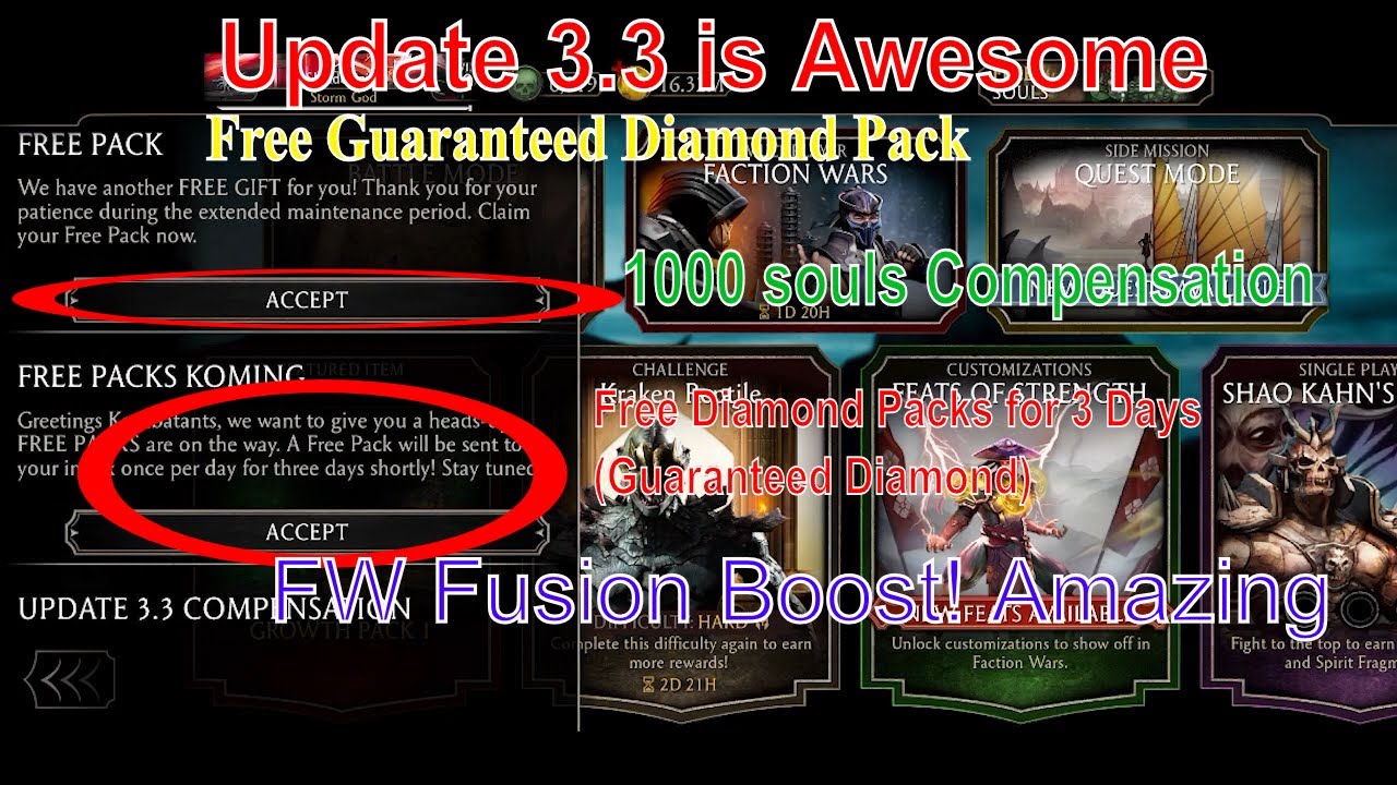 New Update 3.3 is AMAZING! 1000 Souls, Free Diamond Packs,  FW Reward. What did you get for free?