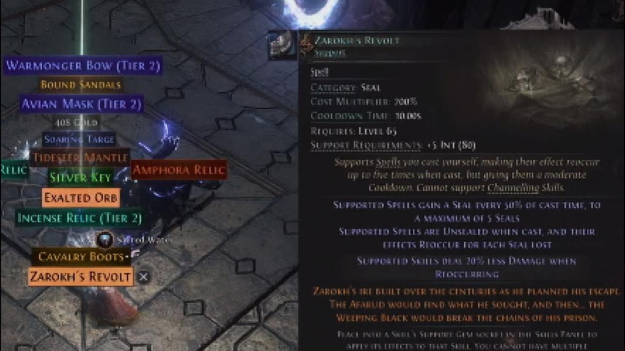 Path of Exile 2 Zarokh's Revolt Drop Location Seal Reoccurence Lineage Support Gem