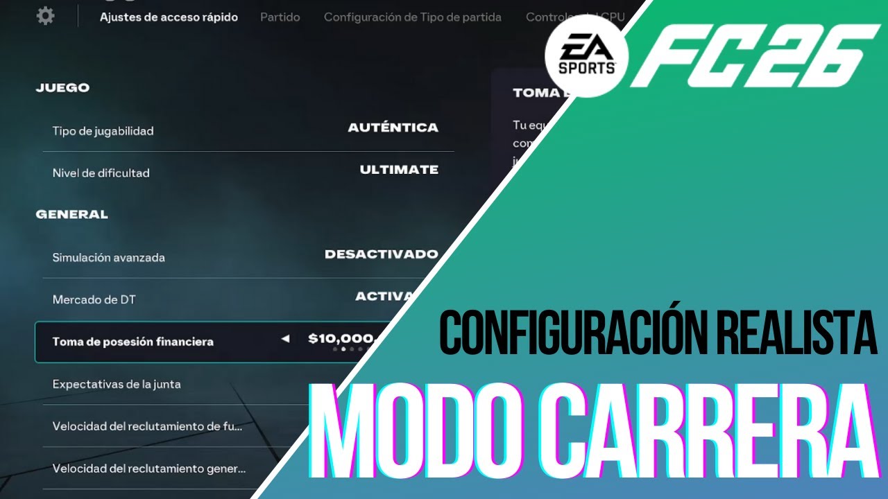 ✅ *CONFIGURACIÓN REALISTA* para MODO CARRERA en FC26 ! 🎮