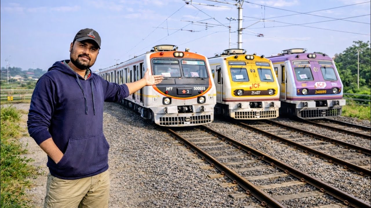 Three Generations of EMU Local Trains in One Frame | Indian Railways Power | Old Conventional EMU 