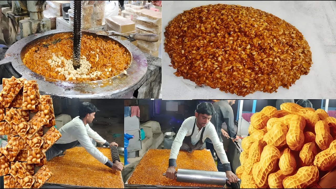 Live Peanut Bar Making Process | Traditional Peanut Chikki Factory  | WAHJOC Food