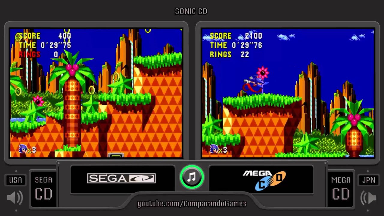 Regional Differences [13] Sonic Cd (Sega Cd vs Mega Cd) Side by Side Comparison