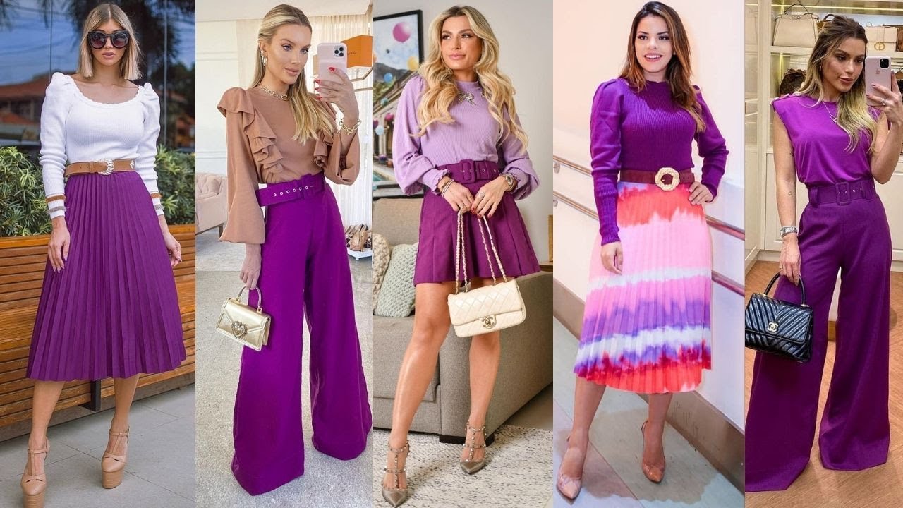 MODA 2021 MUJER USANDO EL COLOR VIOLETA MORADO TENDENCIAS DE MODA 2021