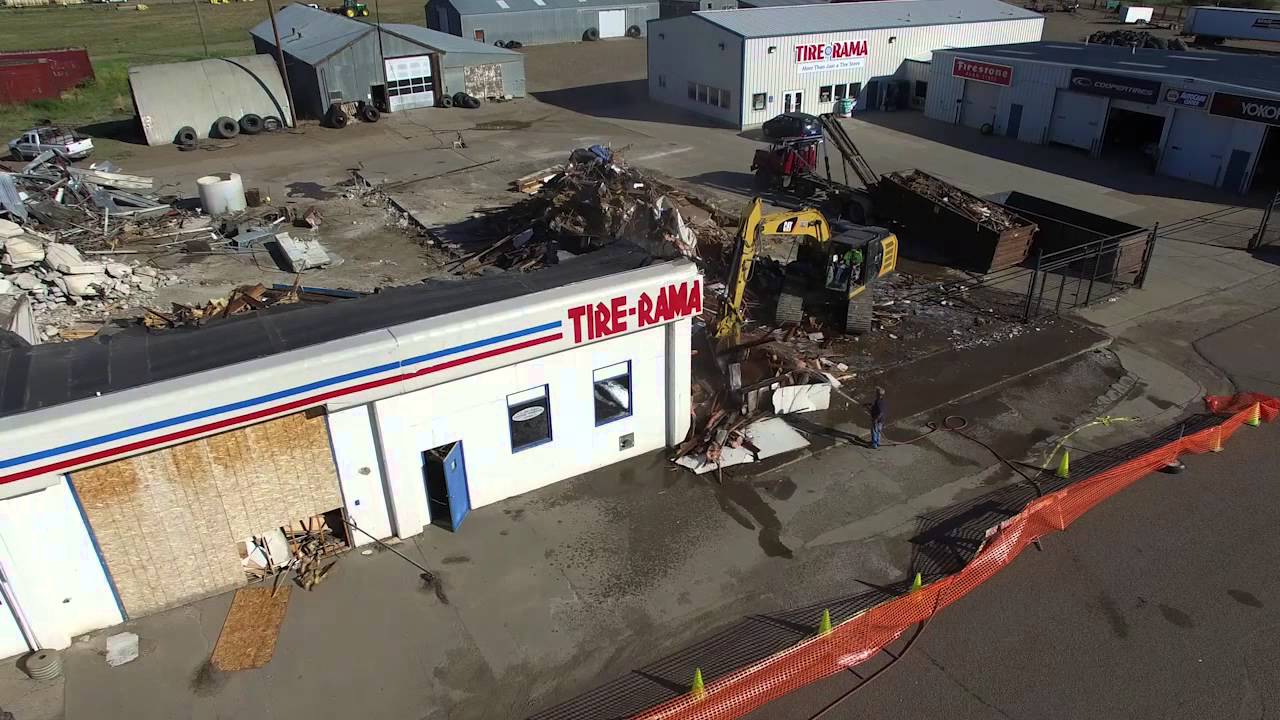 Demolition of the old Tire-Rama building Miles City, Montana
