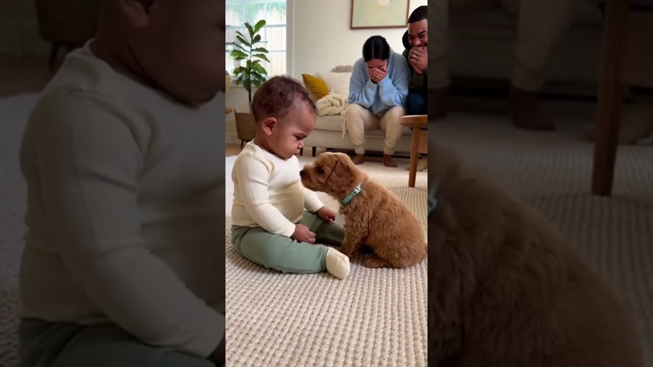 Серьезная встреча малыша со щенком 😂🐶 #youtubeshorts