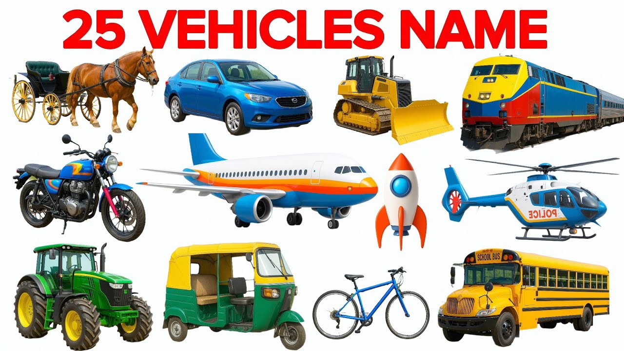 25 Vehicle Name English to Hindi | भारतीय वाहनों के नाम |  | Vehicles Name for Kids Learning 