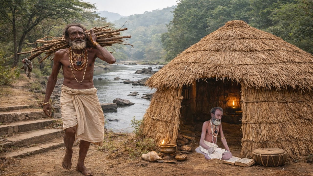चित्रकूट//गणगौर जंगल में घास फूस कुटिया वृद्ध संत की कुटिया में रहते हैं भोजन उनके पास बनाते#साधुसंत
