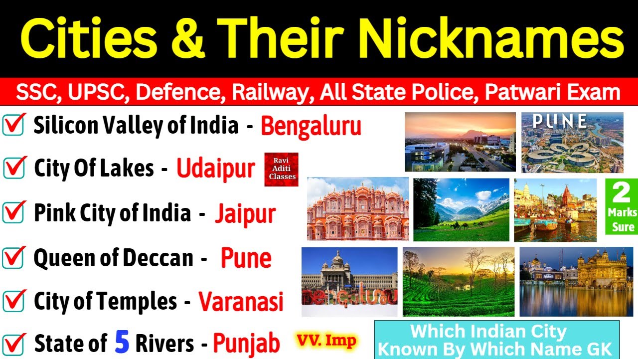 Cities and Their Nicknames | Indian Cities Nicknames | Static Gk | City Nicknames Gk Trick
