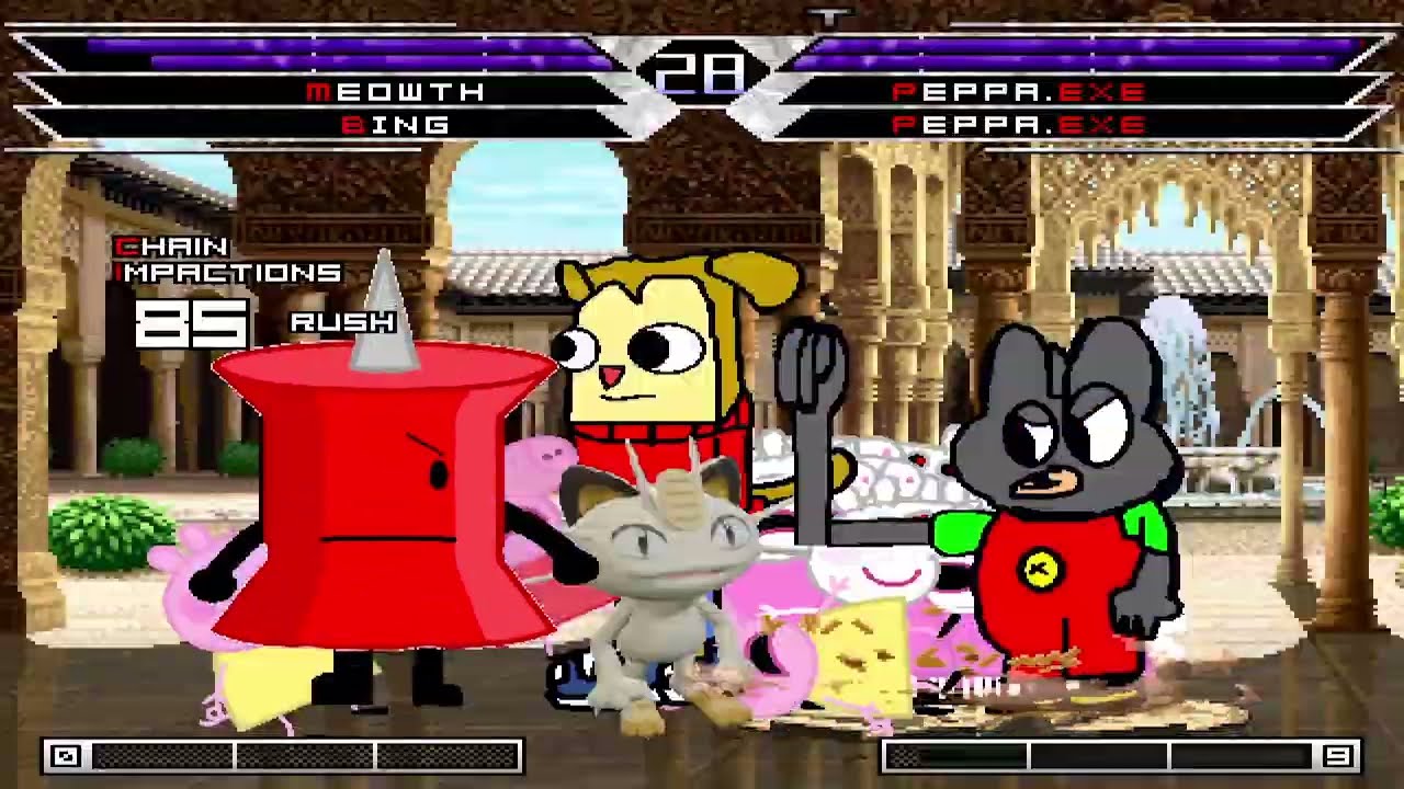 KOF MUGEN Tag Team meowth by you ni bing bunny max design pin vs Peppa pig exe x4