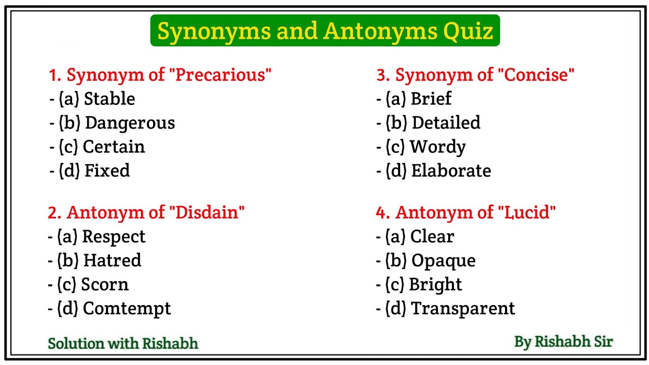 Synonyms & Antonyms Quiz | Antonyms and Synonyms for All Competitive Exams | Antonyms and Synonyms