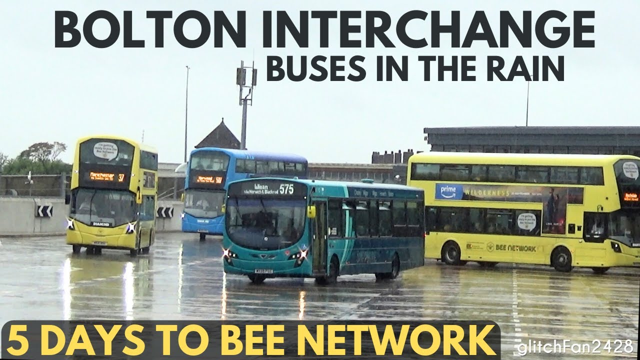 Buses in the Rain at Bolton Interchange 5 Days Before Bee Network, England 2023
