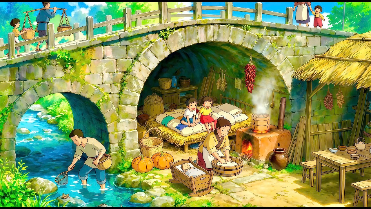A Peaceful Life Under the Old Bridge: Simple, but Full of Happiness | Ghibli-Style Video