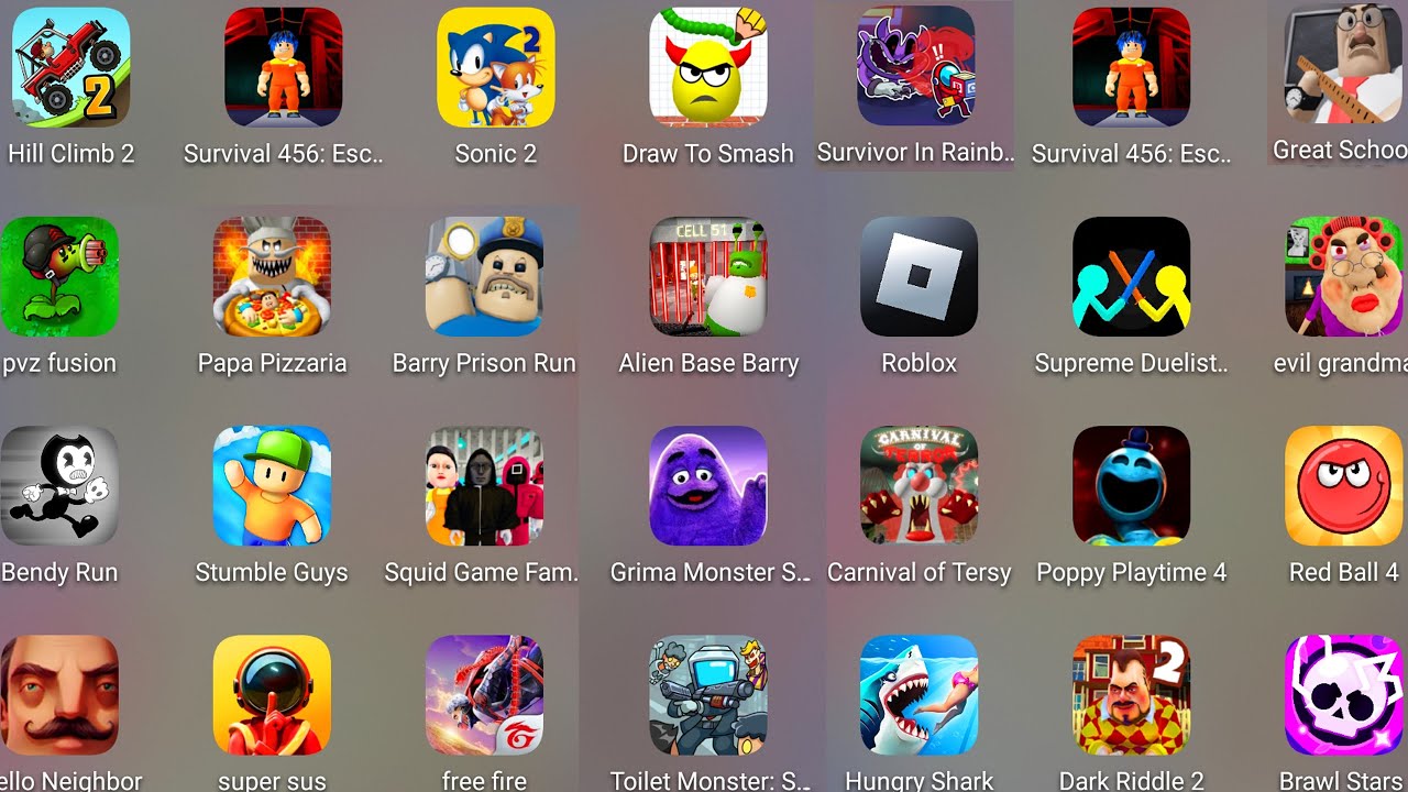 Grimace Monster Scary Survival,Hello Neighbor,Carnival Of Terror,Roblox,Poppy Playtime 4,Brawl Stars